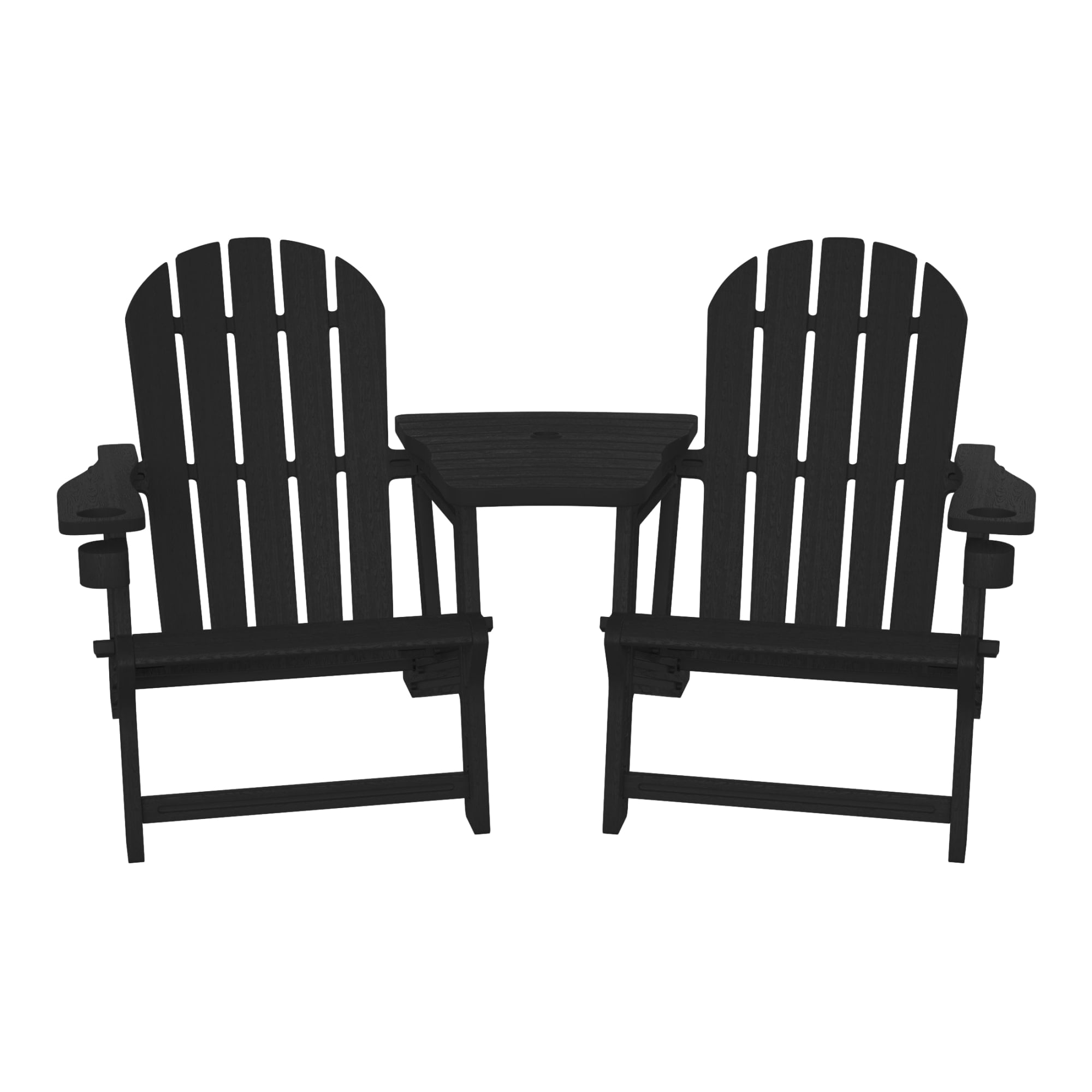 WestinTrends Azura Outdoor HDPE Adirondack Chairs With Connecting Table Tray (Set of 2), Black