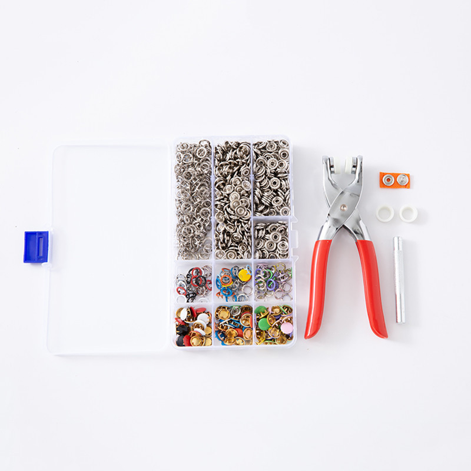 MOMOJIA 200pcs 10 Colors Metal Prong Snap Button Grommets Fasteners Kit with Hand Plier Installation Tools for DIY Clothing Crafts