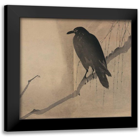 Unknown 13x12 Black Modern Framed Museum Art Print Titled - Crow on a willow branch, 1875
