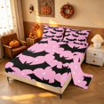thumbnail image 2 of Homewish Happy Halloween Bed Sheets for Girls, Bats Stars Full Size Sheets, Pink Black, 4 Pieces (1 Flat Sheet, 1 Fitted Sheet and 2 Pillowcases), 2 of 5