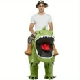 thumbnail image 6 of Inflatable Costume Dinosaur Riding Tyrannosaurus Rex Air Blowing Fun Party Halloween Adult Costume Multiple Colors And Sizes,Height 59"–74.8",light green, 6 of 7