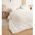thumbnail image 4 of DNG Creations 1 Piece White Pom Pom Duvet Cover with Zipper Closure, 100% Egyptian Cotton, 800 Thread Cotton ( Oversized King - Solid White ), 4 of 5