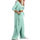thumbnail image 3 of Conjunto de Pijama de 3 Piezas para Mujer, Cárdigan de Punto de Larga, Top Corto, Pantalones Anchos y Ropa de Estar por Casa. Verde S, 3 of 8