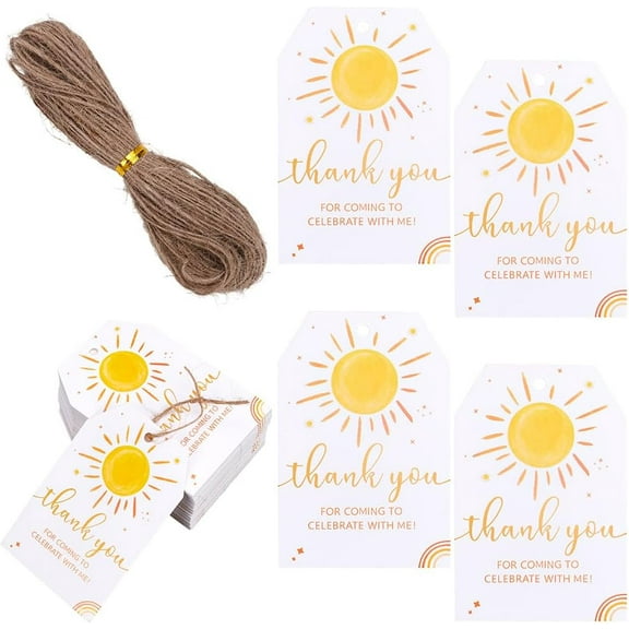 1 Box 100Pcs Thank You DIY for Celebrating with Me Tags 3x2 Kraft Paper Gift Tags with String Sun Pattern Personalized Gift Labels DIY for Bridal Shower Wedding Parties Birthdays Favors Wrapping