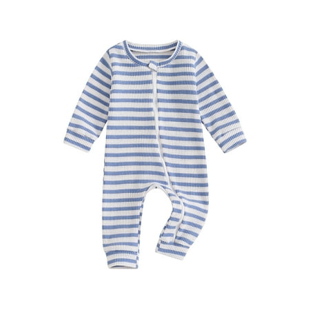 

Bagilaanoe Newborn Baby Boy Girl Fall Pajamas Striped Long Sleeve Jumpsuits 3M 6M 12M 18M 24M Infant One Zipper Piece Rompers