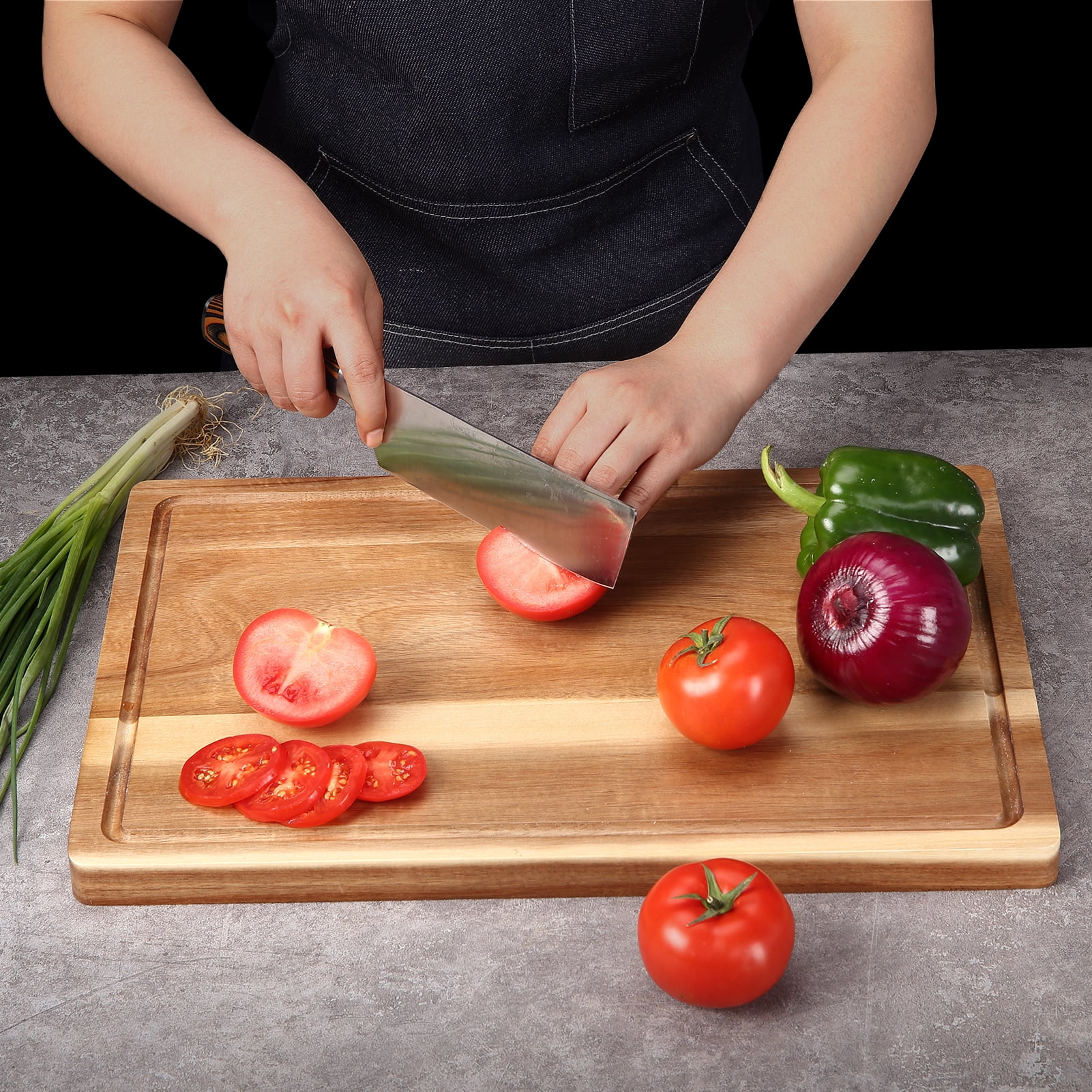 ATENOW Large Cutting Boards for Kitchen, 18x12in Acacia Wood Cutting Board with Juice Groove & Handles, 1" Thick Chopping Board, Charcuterie Cheese Serving Tray