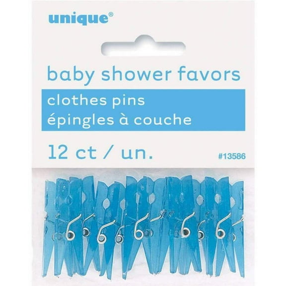 Mini Plastic Clothespin Baby Shower Favor Charms, 1.25 in, Blue, 12ct