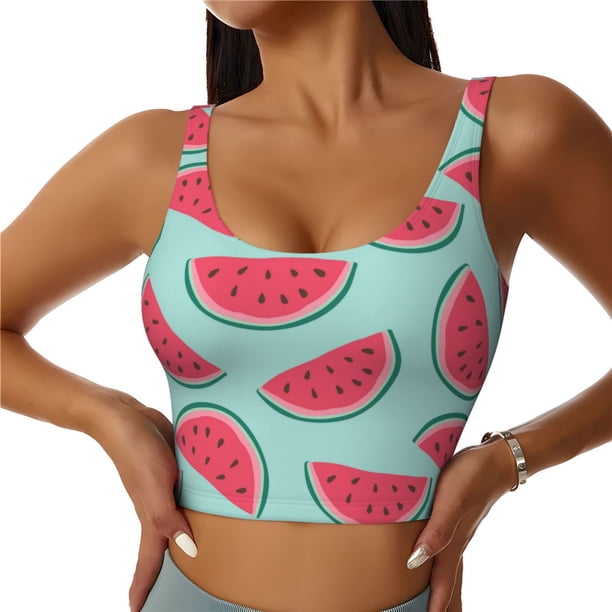 Fotbe Watermelon Sujetador Deportivo Largo sin Aros para Mujer con Almohadillas y Soporte Medio, Transpirable y Absorbente, Camiseta Tipo Chaleco o Tank Top-Small