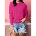 thumbnail image 5 of Women'S Long Sleeve Round Neck Soft Basic Batwing Sleeve Knitted Loose Pullover Autumn Fashion Clothing Rose Red L, 5 of 7