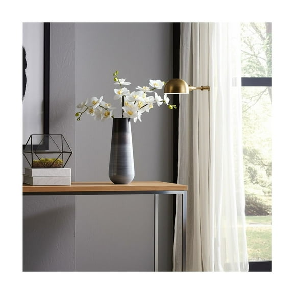 Metal Iron Vase - Modern Minimalist Flower Holder - Ombre Finish - Decorative Accent for Living Room, Bedroom, Office - 18" Gray & Black