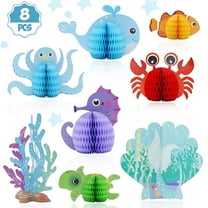 AYUQI 8 Pieces Ocean Sea Animal Honeycomb Centerpiece Under the Sea Table Decorations Ocean Themed Marine Creature Decoration Fish Mermaid Table Honeycomb for Beach Themed Birthday Party Baby Shower