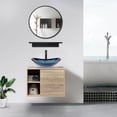 thumbnail image 6 of FULLWATT Wall Mounted Bathroom Vanity Set with Mirror Storage Shelf, PVC Sheet Natural Cabinet with Black Side Panels (Cabinet + Sink), 6 of 8