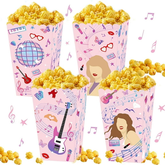 Music Themed Popcorn Box of 12 - Double-sided design dazzling pink note microphone music pie support snack gift box set