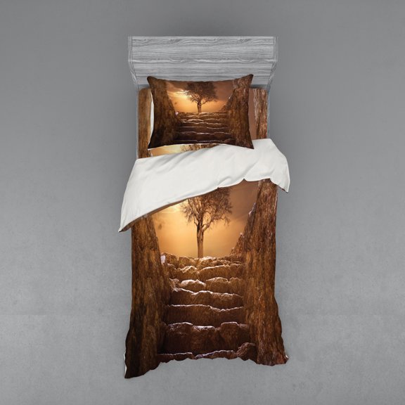 Ambesonne Tree Bedding Set 3 Pcs, Brown Sky Sunset Cloudy, Twin, Brown