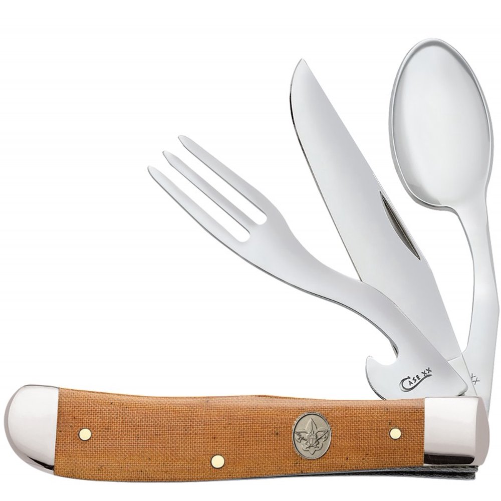 Case xx Boy Scouts Brown Canvas Laminate Hobo Stainless Pocket Knife Knives