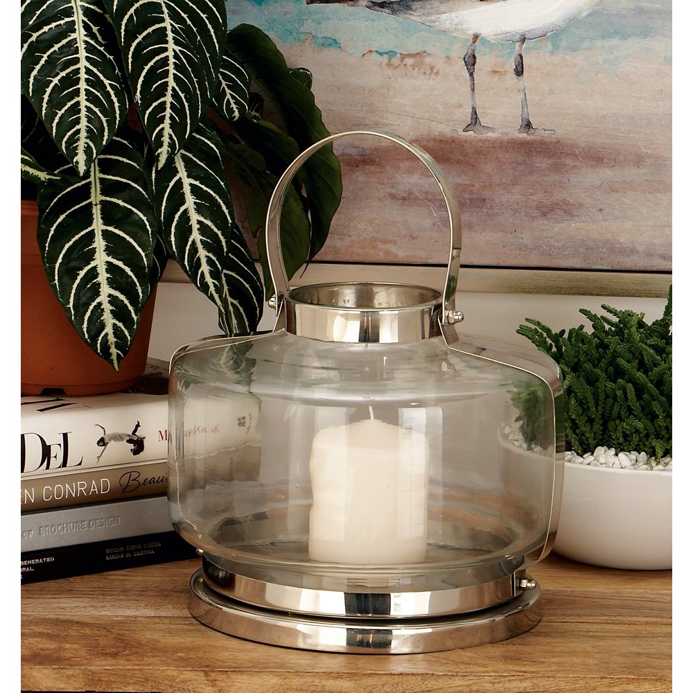 DecMode Traditional 12 x 10 inch glass and metal round candle lantern