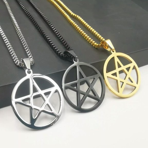HOOUN 3ps Lot Wiccan Stainless Steel Pentagram Star Pendant Necklace Positive star 24'