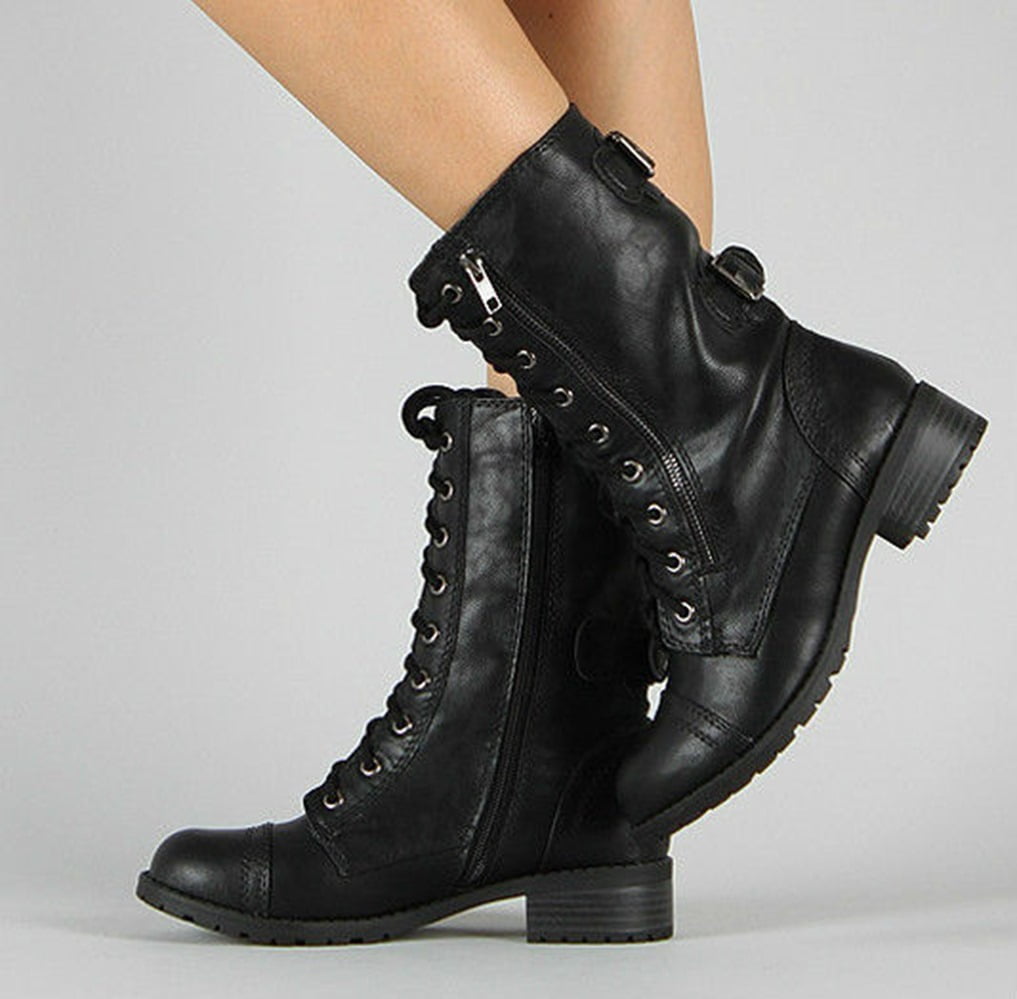 black combat boots with zipper