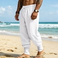 thumbnail image 6 of Mens Linen Pants Drawstring Elastic Waist Tapered Leg Pants Casual Breathable Summer Vacation Beach Trousers with Pockets, S, 6 of 9