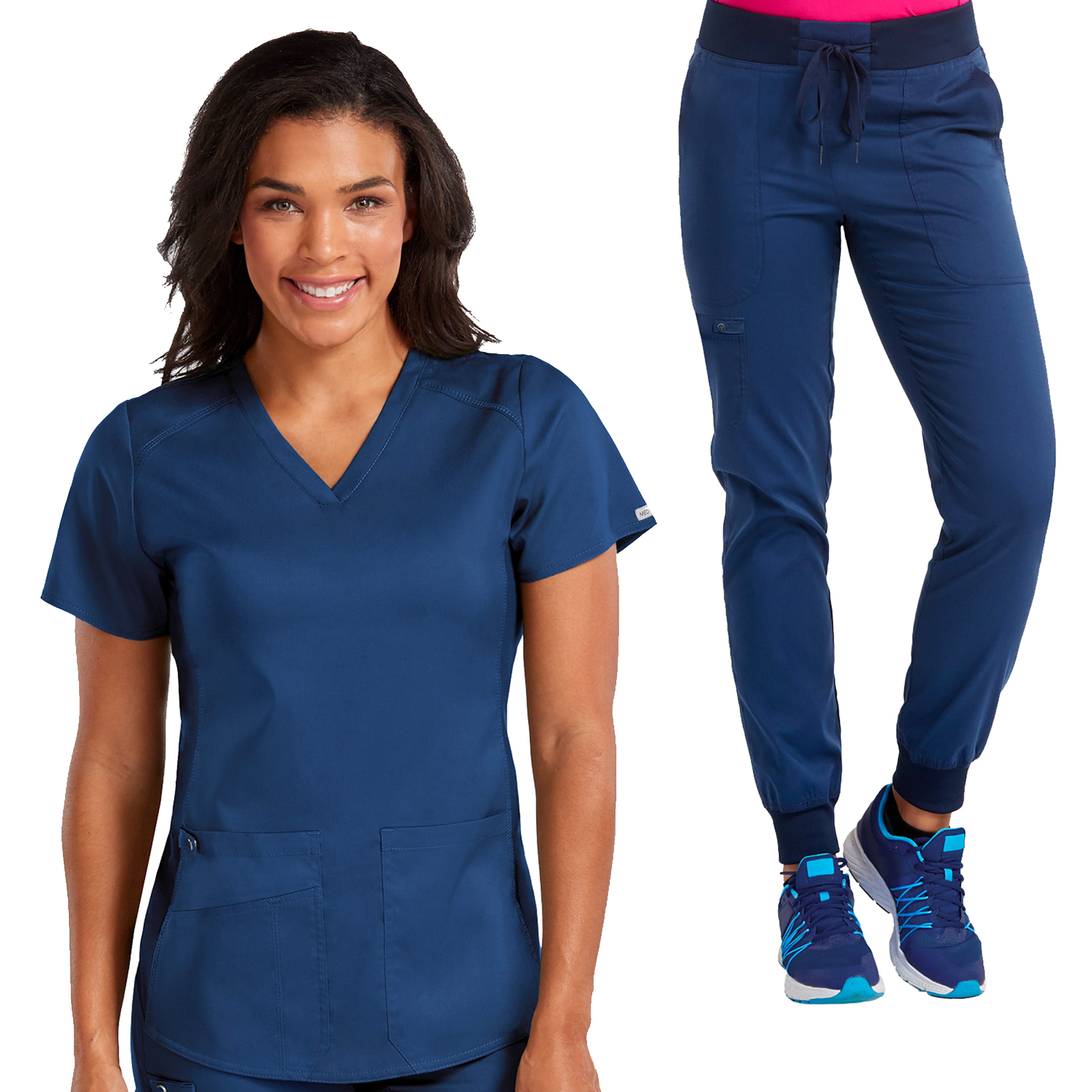 Med Couture NEW TOUCH Women's V-Neck Shirttail Scrub Top & Jogger Yoga ...