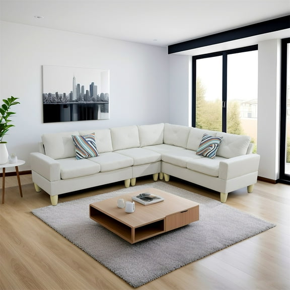 Hommoo Sofa Set,Massa Flannel 4-Piece Couch Living Room Sofa Set,Sectional Couches for Living Room,Beige