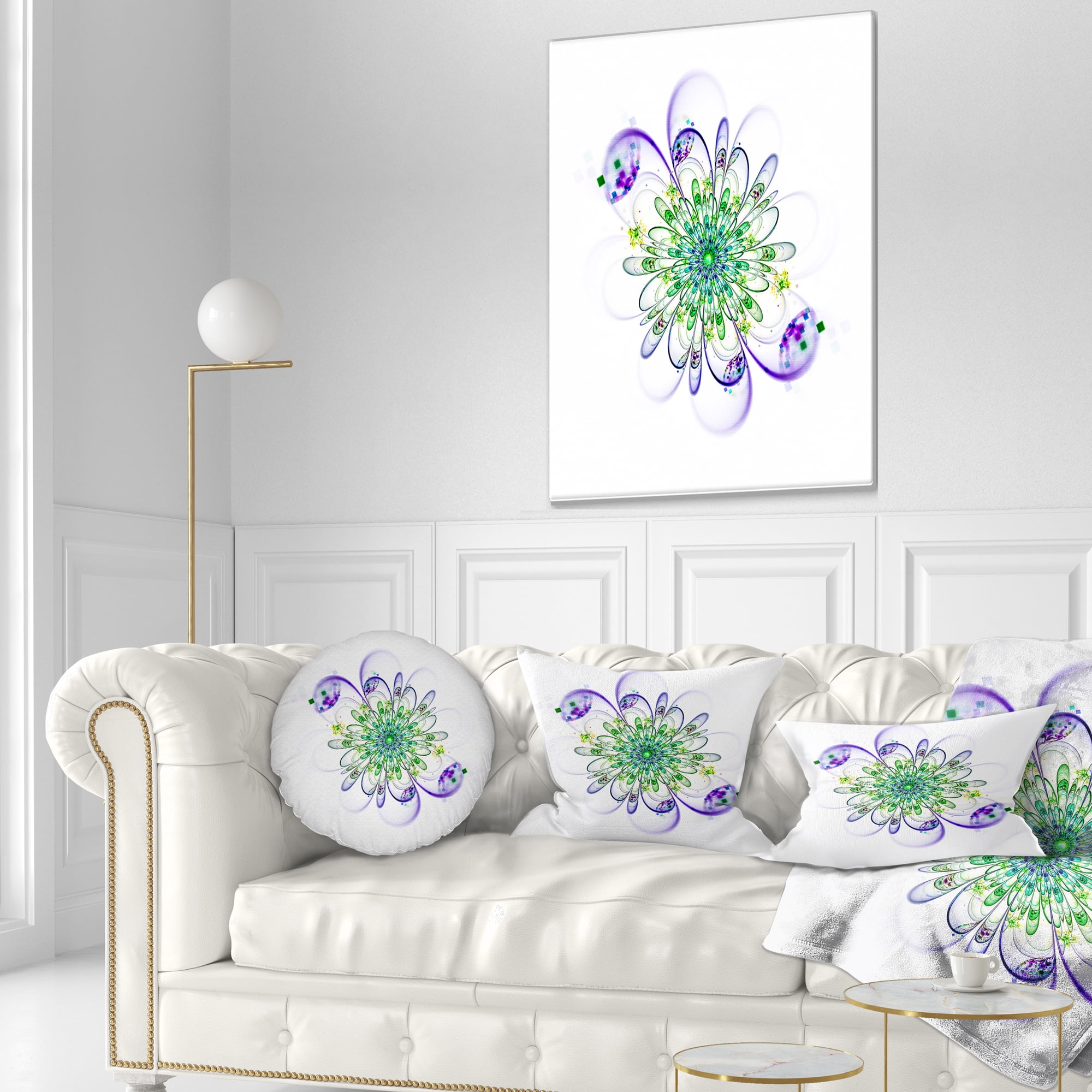 Designart Fascinating Green Purple Fractal Flower - Floral Throw Pillow - 12x20