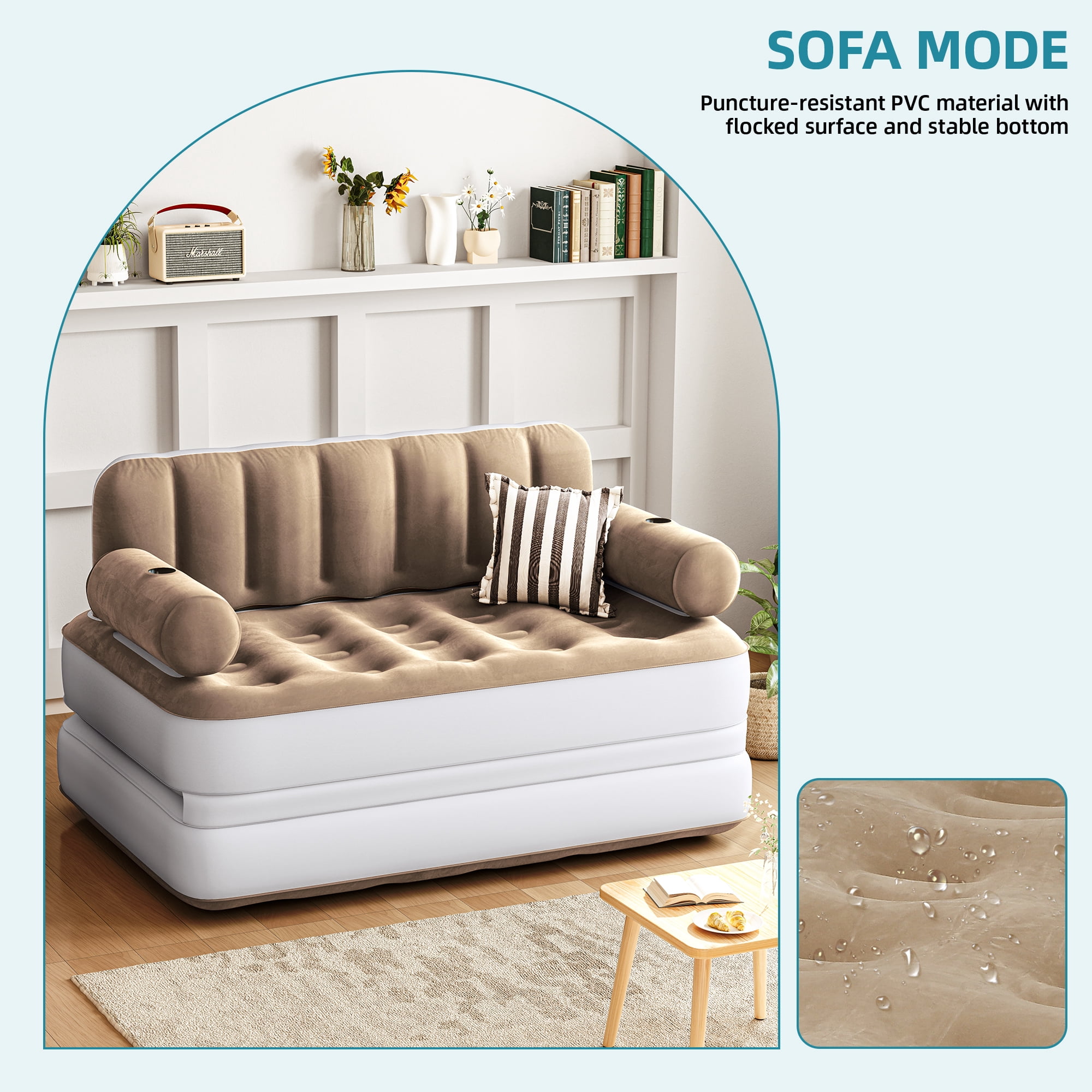 Uforic Queen Size Air Mattress with Built-in Air Pump, Brown Bed Skirt and Gray Top Including Repair Kit and Storage Bag, Supports Inflation/Deflation