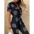 thumbnail image 4 of Womens Button Up Printed Long Wide Leg Pant Party Jumpsuits with Belt, 4 of 5