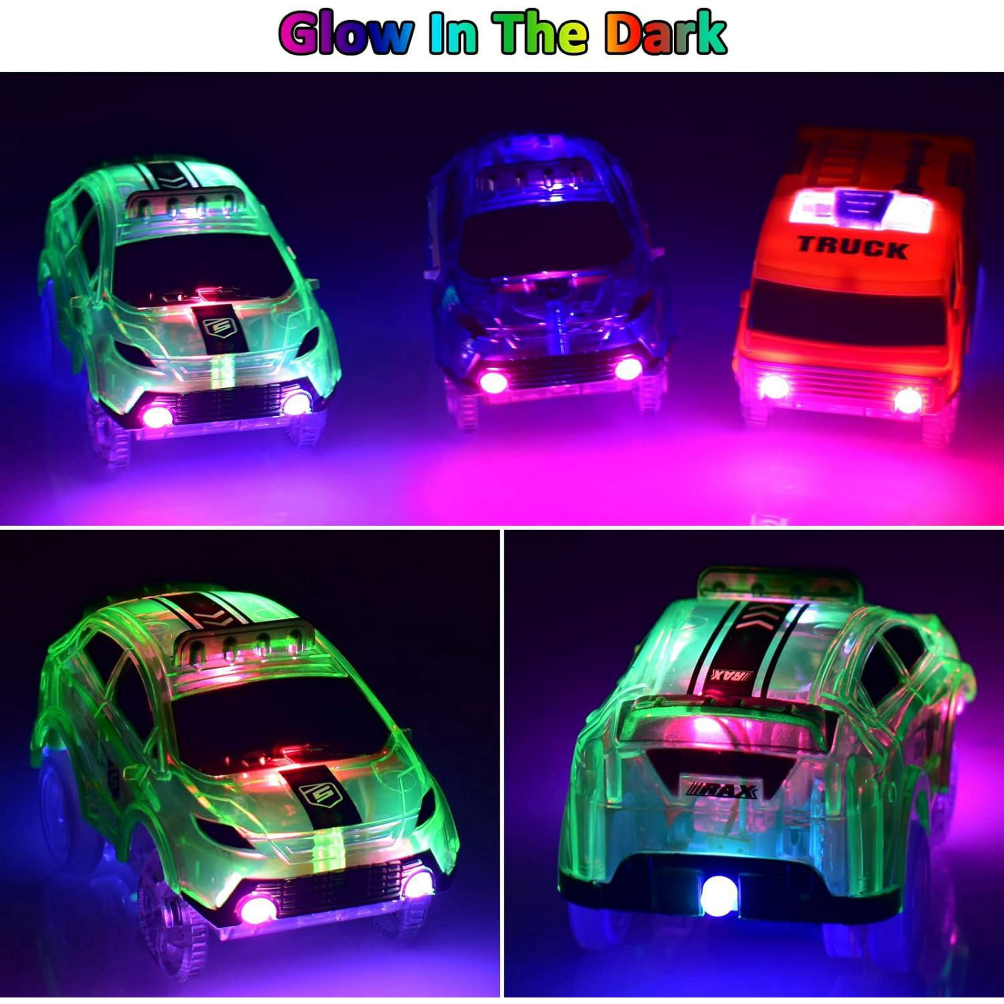 Tracks Cars Replacement only Toy Cars for Magic Tracks Glow in The Dark Racing Car Track Accessories with 5 Flashing LED Lights Compatible with