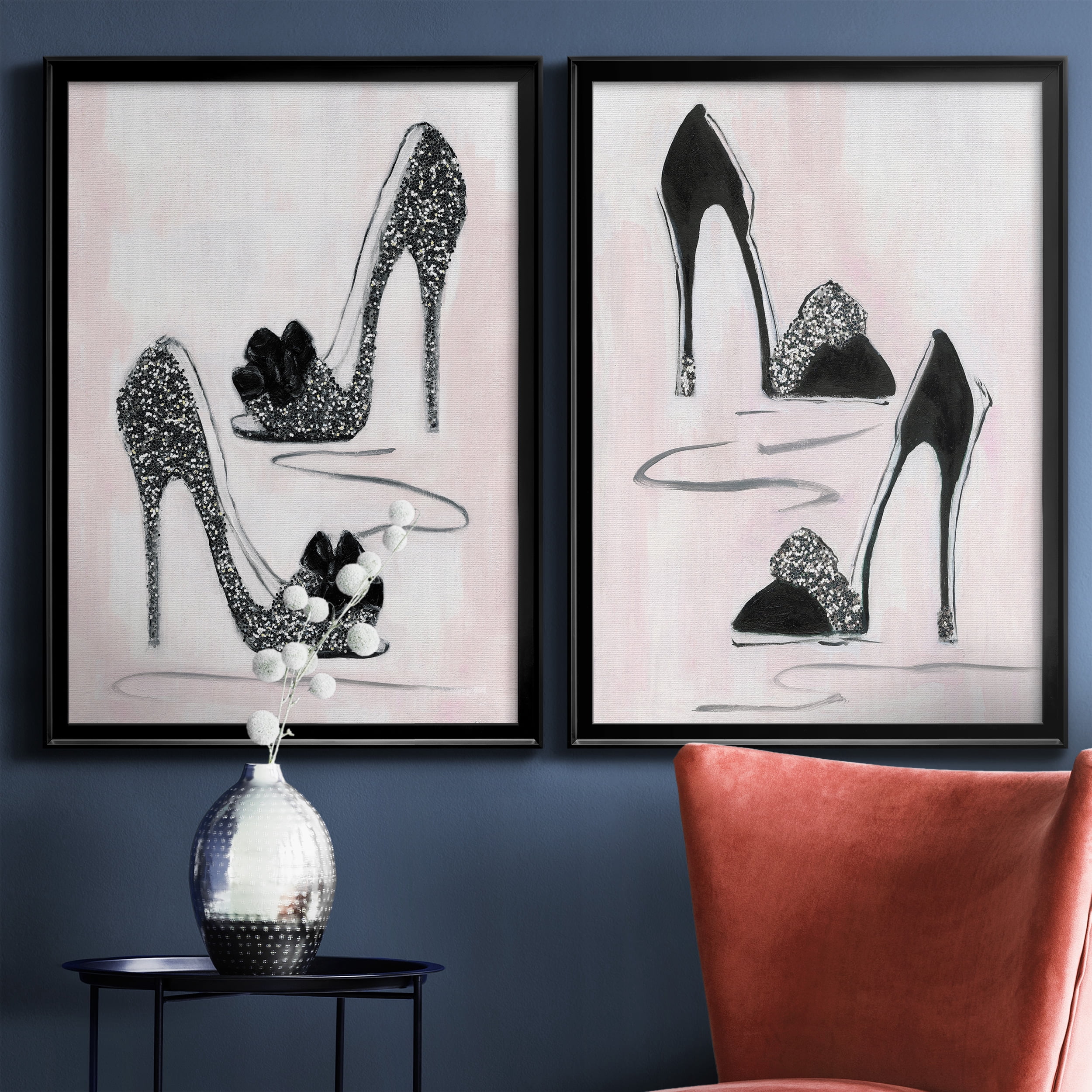 2 Piece Set Shoes That Dazzle I Premium Framed Canvas - Ready to Hang - 26.5 x 36.5 Each - Black Frame