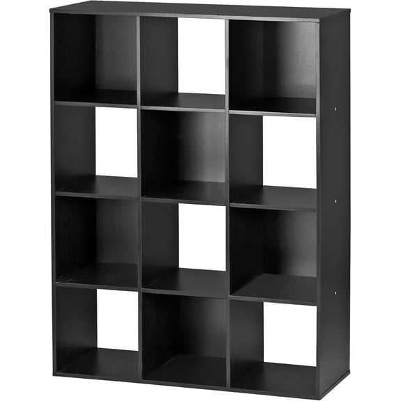 Wubio 12 Cube Storage Shelf Organizer Bookshelf with Open Back Closet Cabinet, DIY Plastic Modular Book Shelf for Organizing Closet Bins
