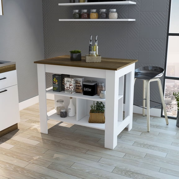 Kitchen Islands Brooklyn Kitchen Island, Three Concealed Shelves,Kitchen Carts