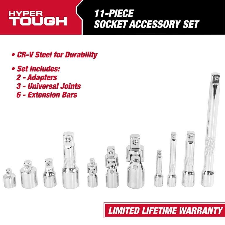 Hyper Tough Complete Socket Accessory Set for 1/4-inch, 3/8