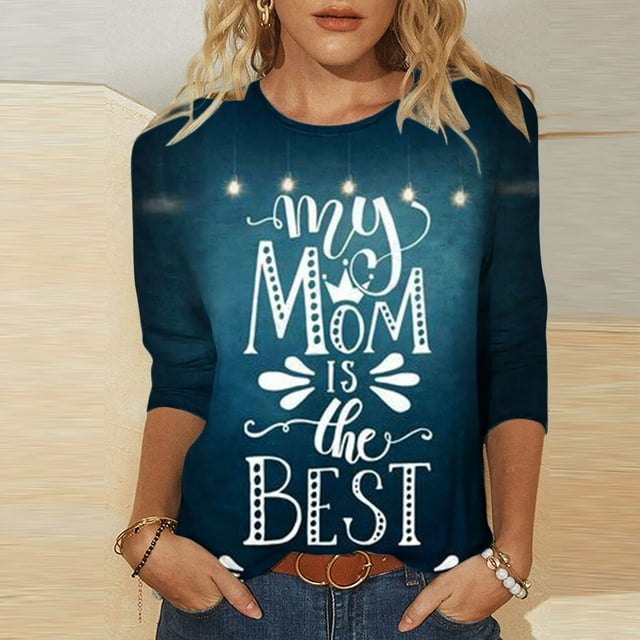 Hauts d'Été pour Femmes 2023 Mode Féminine Manches Trois-Quarts Col Rond Rétro Imprimé de Pâques Hauts Amples Blouse Manches Trois-Quarts Bohème T-Shirt Grande Taille pour Femmes