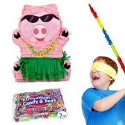 Hawaiian Luau Pig Pinata Party Kit - Includes Pinata, 2lb Filler, Buster Stick and Bandana