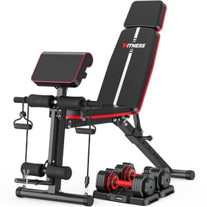 GIKPAL 7 Positions Foldable Adjustable Weight Bench Workout Bench with 50lb(25lb*2) Adjustable Dumbbell