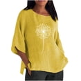thumbnail image 1 of Moda mujer Casual manga tres cuartos cuello redondo algodón Lino impreso sólido Tops blusa Pompotops FGAJ3059, 1 of 6
