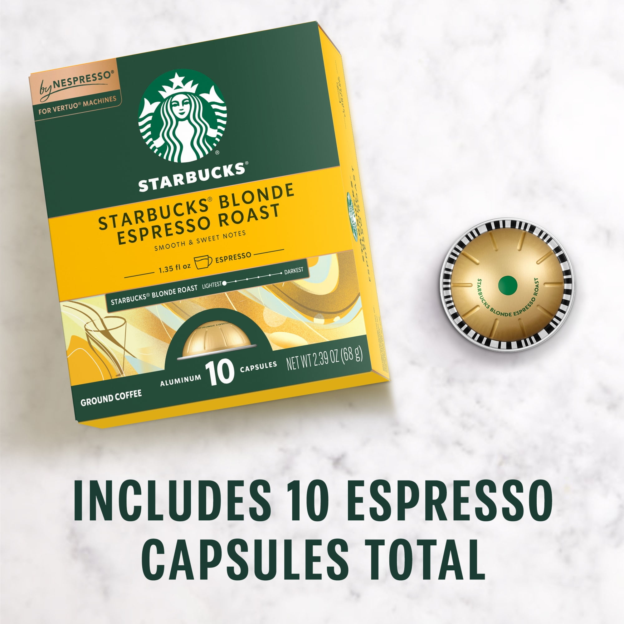 Starbucks By Nespresso Vertuo Line, Starbucks Blonde Espresso Roast, Nespresso Pods, 10 ct