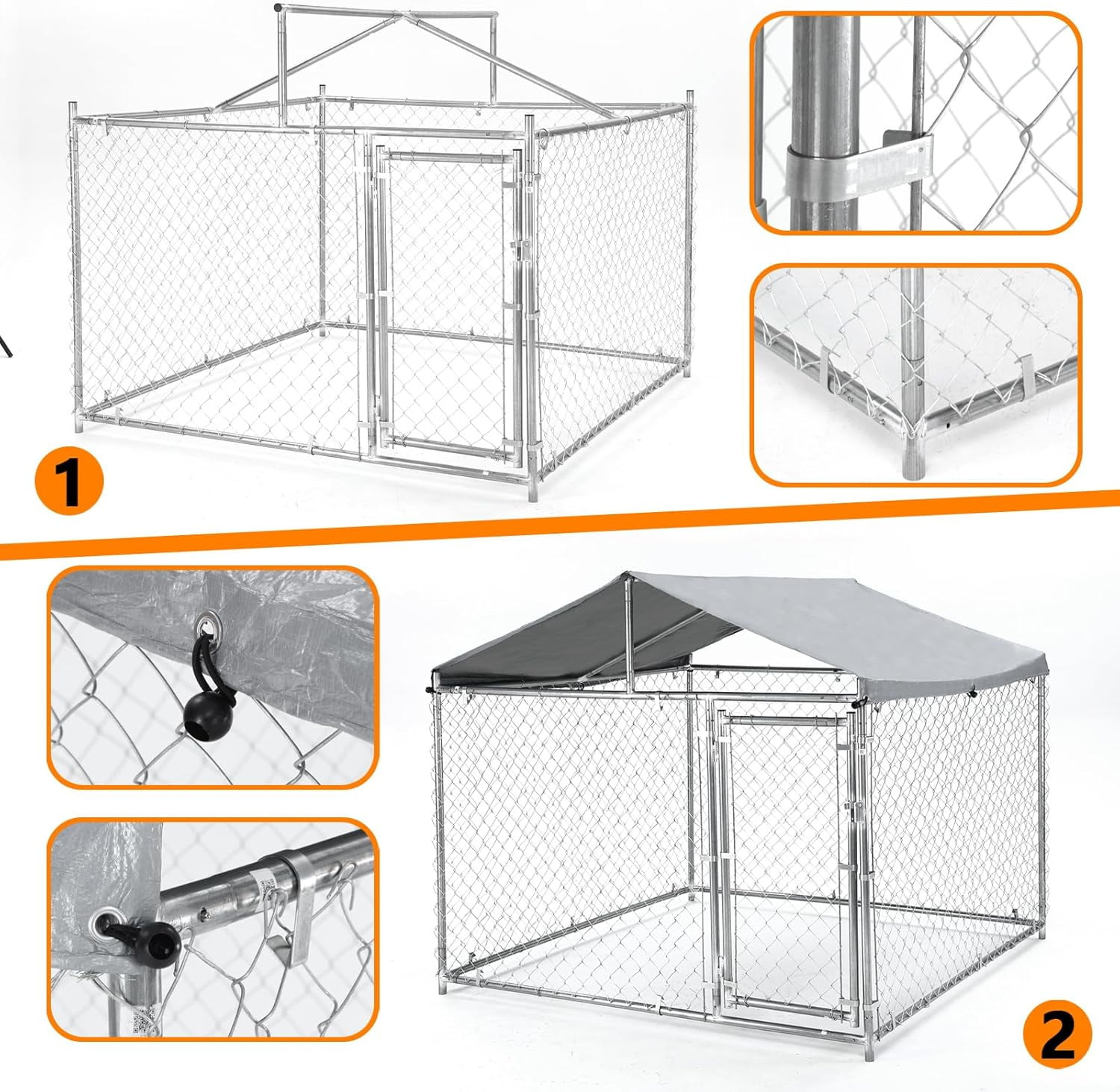PIONEERWORKS  Heavy-Duty Outdoor Dog Kennel 78" x 78" x 67" with Lockable Door & Waterproof Roof for Yard & Farm