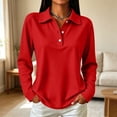 thumbnail image 2 of UDAUDU Polo Shirts for Women Long Sleeve Tops Golf Tees 3-Button Collared | Womens Polo, Collared, 3-Button, Golf, Cotton Blend, Casual Office Tops, Business, Work, Comfortable Soft Red M, 2 of 8