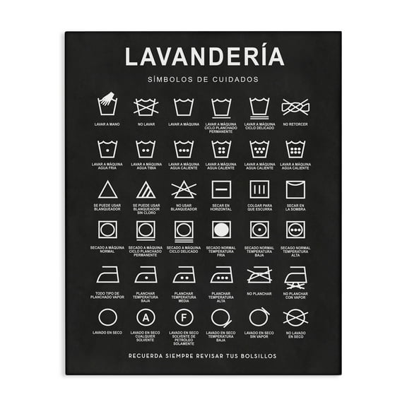 Stupell Industries Guía de Lavado de Ropa, Negro Bath & Laundry Painting Wrapped Canvas Art Print Wall Art, 16 x 20