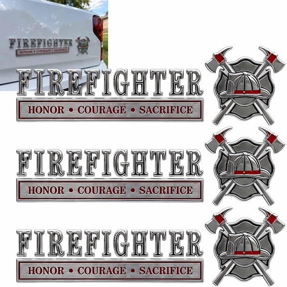 Firefighter Honor Courage Sacrifice Car Emblem Metal Badge  Premium 3D Firefighter Edition Chrome Cross Emblem, Adhesive Auto Decal for Truck SUV Car Motorcycle, 1pc