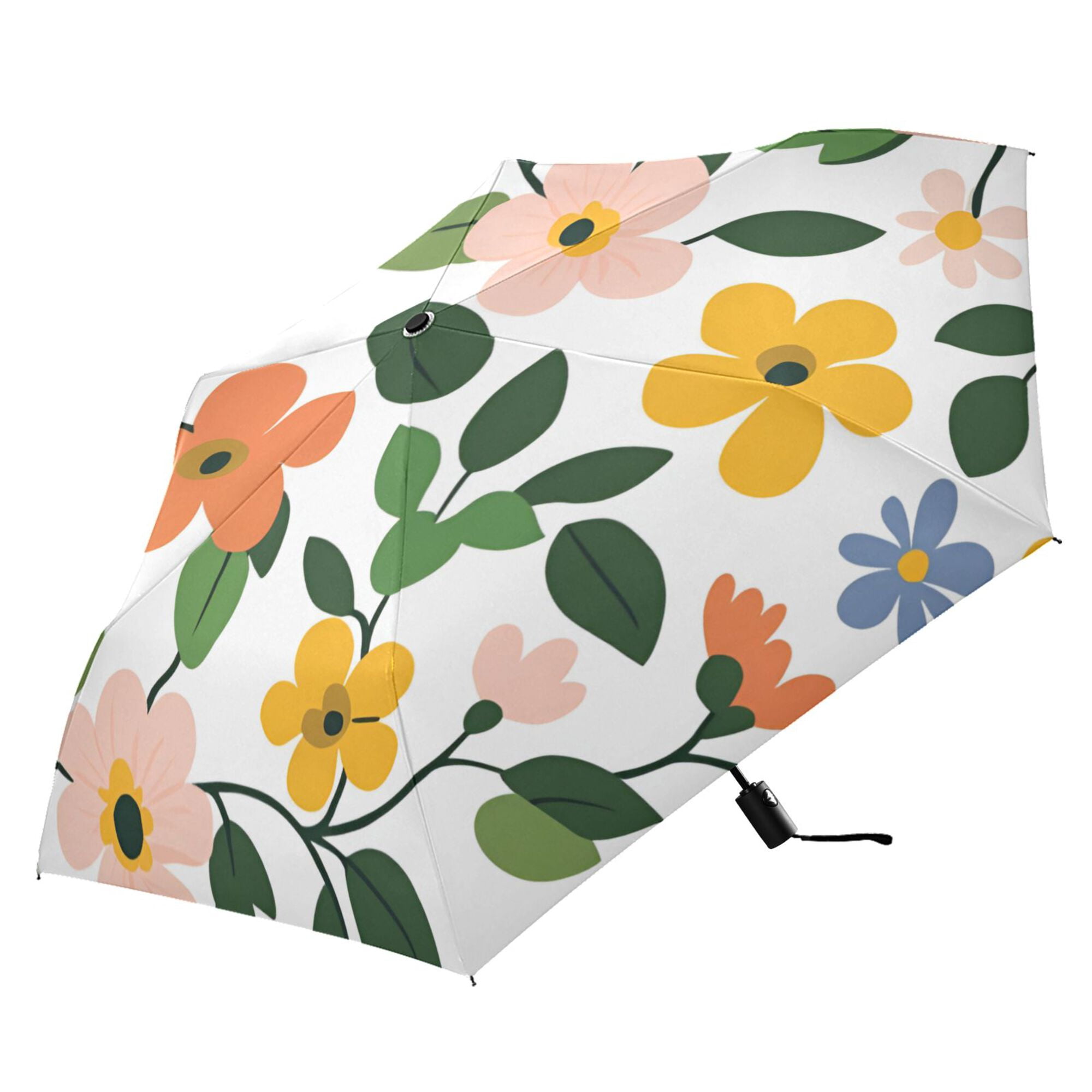 FORMRS Travel Umbrella Folding Auto Open Close Windproof Rain UV Protection, Retro Colorful Flowers