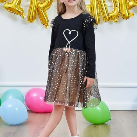 

cllios Girls Spring Autumn Dress Star Sequins Princess Dress Girls Long Sleeve Dress