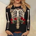 thumbnail image 2 of Gunia Halloween Shirts For Women Pumpkin Graphic Print Long Sleeve Crew Neck Casual Thanksgiving Tops Tees Tshirts Beige M-3Xl, 2 of 5