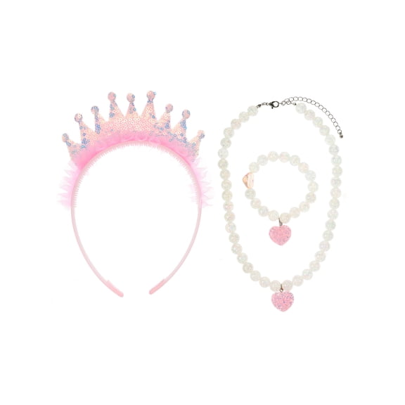 Wonder Nation Pink Princess Crown and Jewelry Set, 3 Pieces