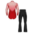 thumbnail image 2 of Kaerm Mens 2 Piece Latin Dance Outfits Long Sleeve Ballet Tango Ballroom Dance Leotard with Pants Red M, 2 of 7