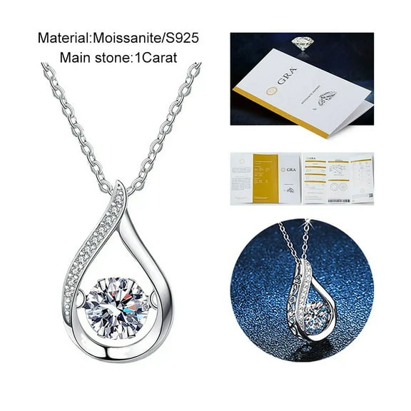 1ct Moissanite Diamond Pendant Necklace For Women Water Drop 925 Silver Jewelry Women's Necklace Elegant Gift