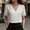 White, variant on Morttic Women's Elegant Solid Color Lace Trim V-Neck Blouse – Puff Sleeve Button Front Top Summer Fashion Commuting Outfit White,S