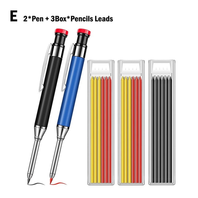Hand Tool Metal Carpenter Pencil With Refill Built-In Sharpener For Deep Hole Marker Draw On Metal Plastic Glass Wood Paper